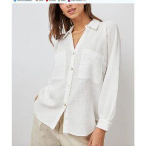 Rails lauren Womens White breezy cotton gauze Long Sleeve Button-Down Shirt Larg